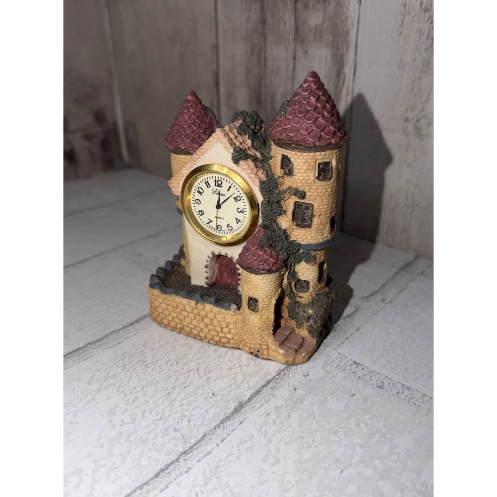 Vintage Miniature Castle Quartz‎ Clock Fantasy Resin Cottage Shelf Decor Glows